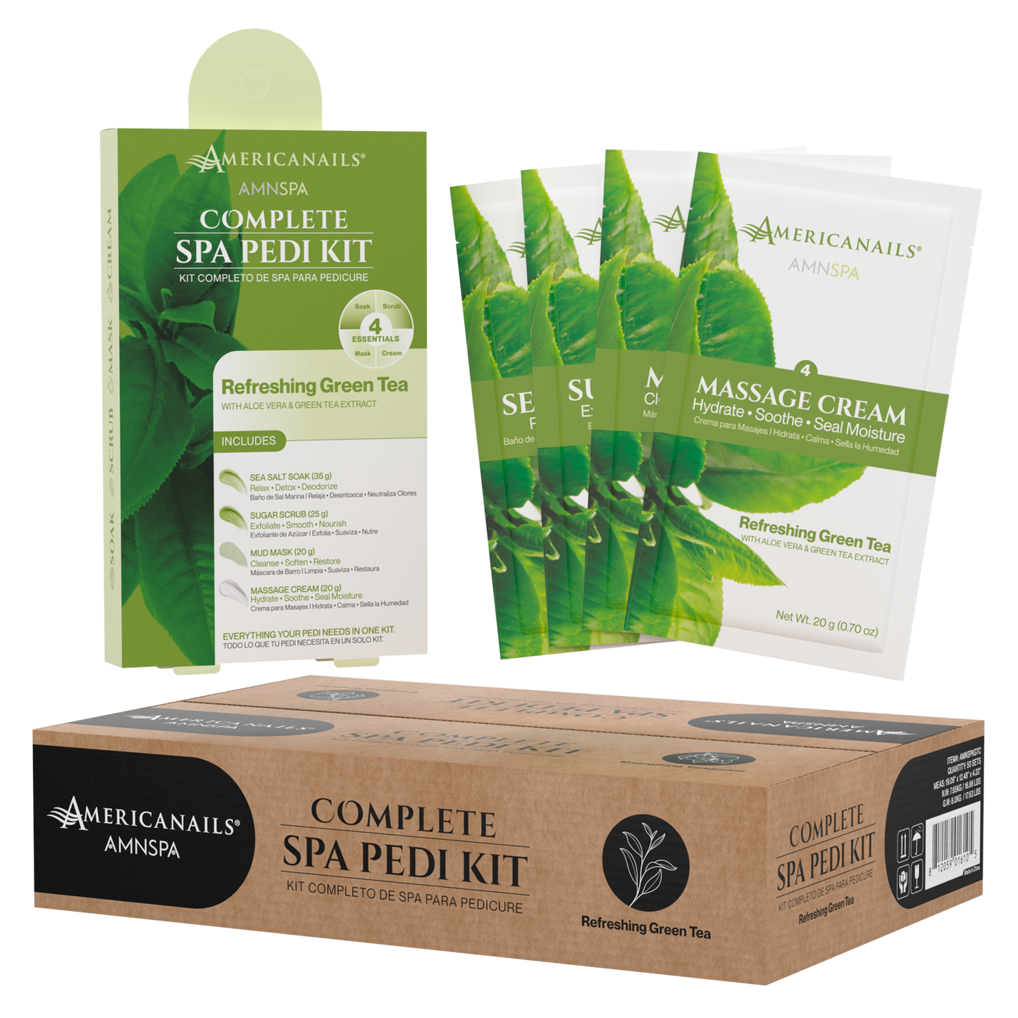 Americanails AMN Spa Complete Pedi Kit | Refreshing Green Tea Case (50 Pack)