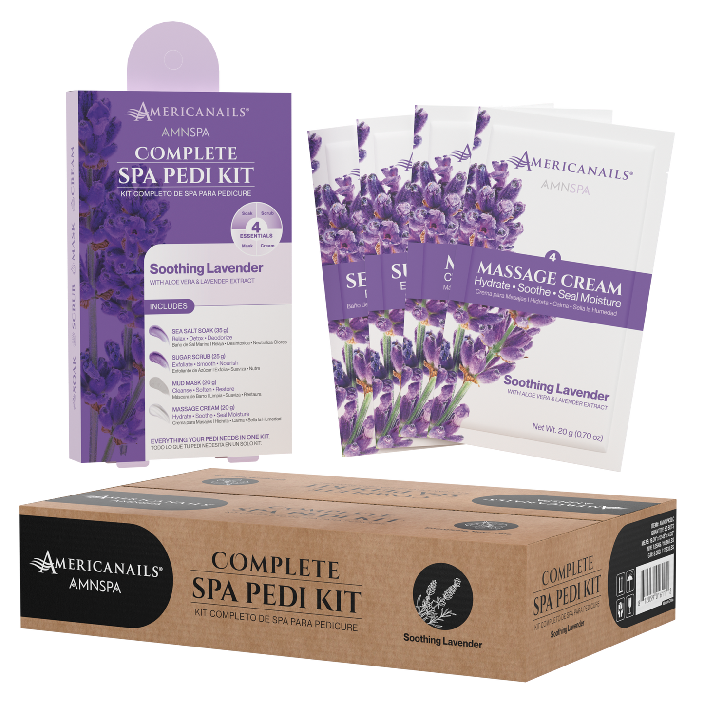Americanails AMN Spa Complete Pedi Kit | Soothing Lavender Case (50 Pack)