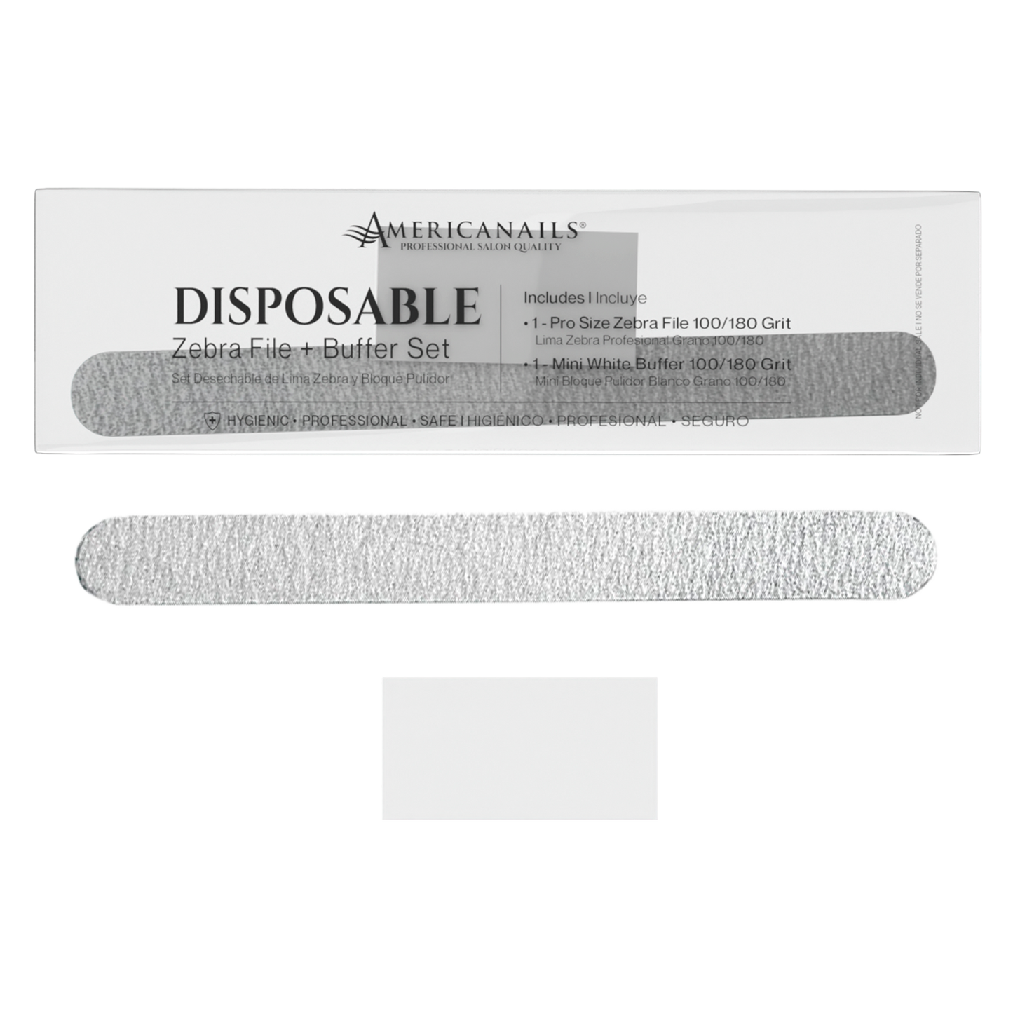 Americanails Disposable Zebra File + Mini Buffer Set, Individually Wrapped, 100ct