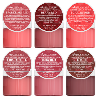 Americanails Colored Acrylic Powders | I ♥️ Red Collection Kit