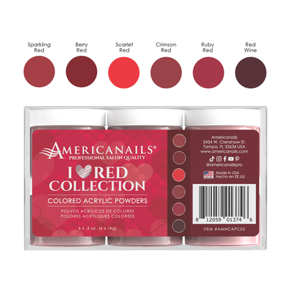 Americanails Colored Acrylic Powders | I ♥️ Red Collection Kit