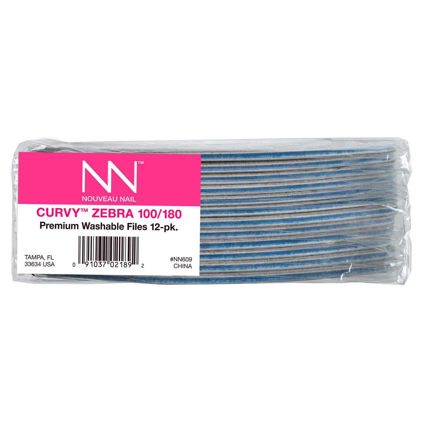 Nouveau Nail Curvy File | Zebra 100/180 Grit (12 Pack)