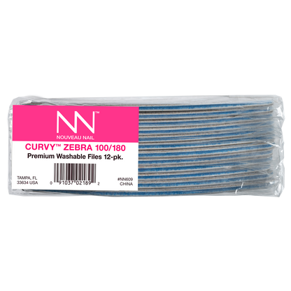 Nouveau Nail Curvy File | Zebra 100/180 Grit (12 Pack)