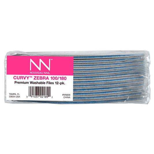 Nouveau Nail Curvy File | Zebra 100/180 Grit (12 Pack)