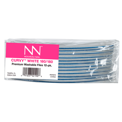 Nouveau Nail Curvy File | White 180 Grit (12 Pack)