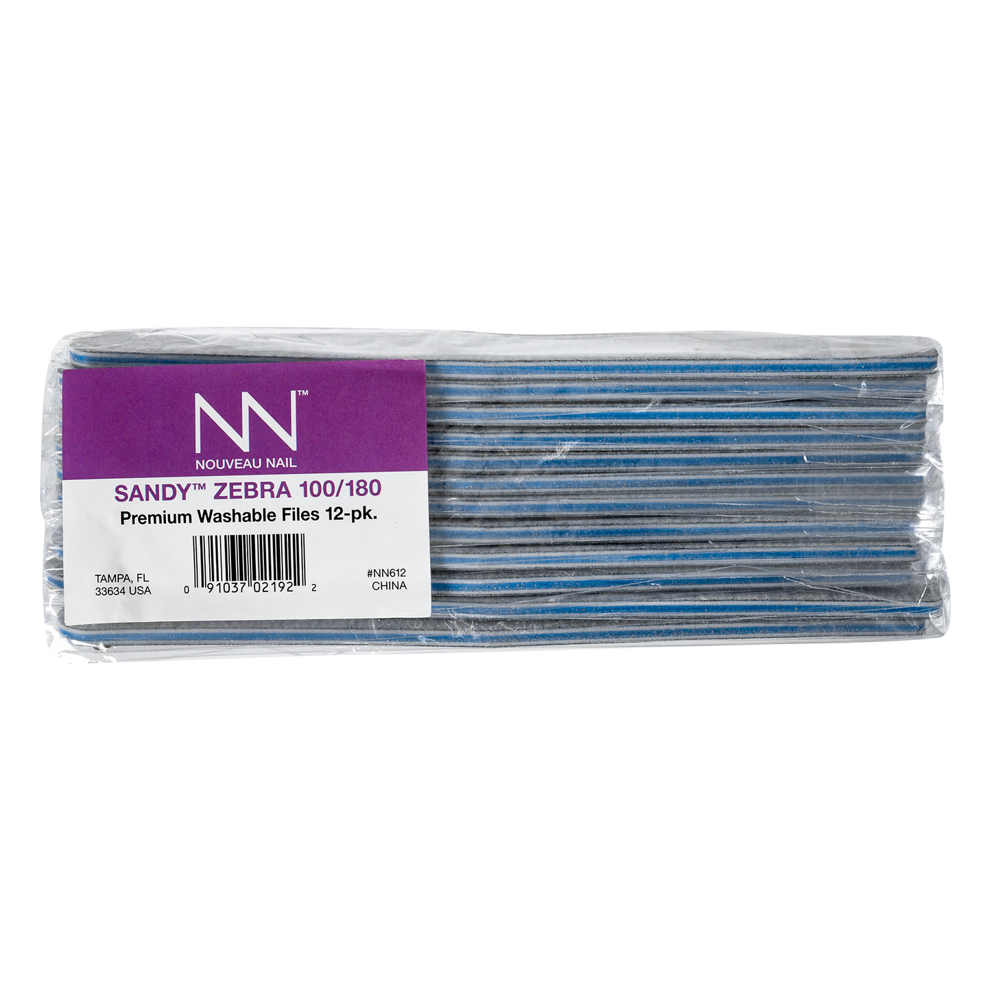 Nouveau Nail Sandy File | Zebra 100/180 Grit (12 Pack)