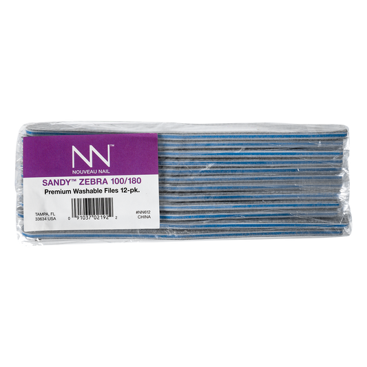 Nouveau Nail Sandy File | Zebra 100/180 Grit (12 Pack)