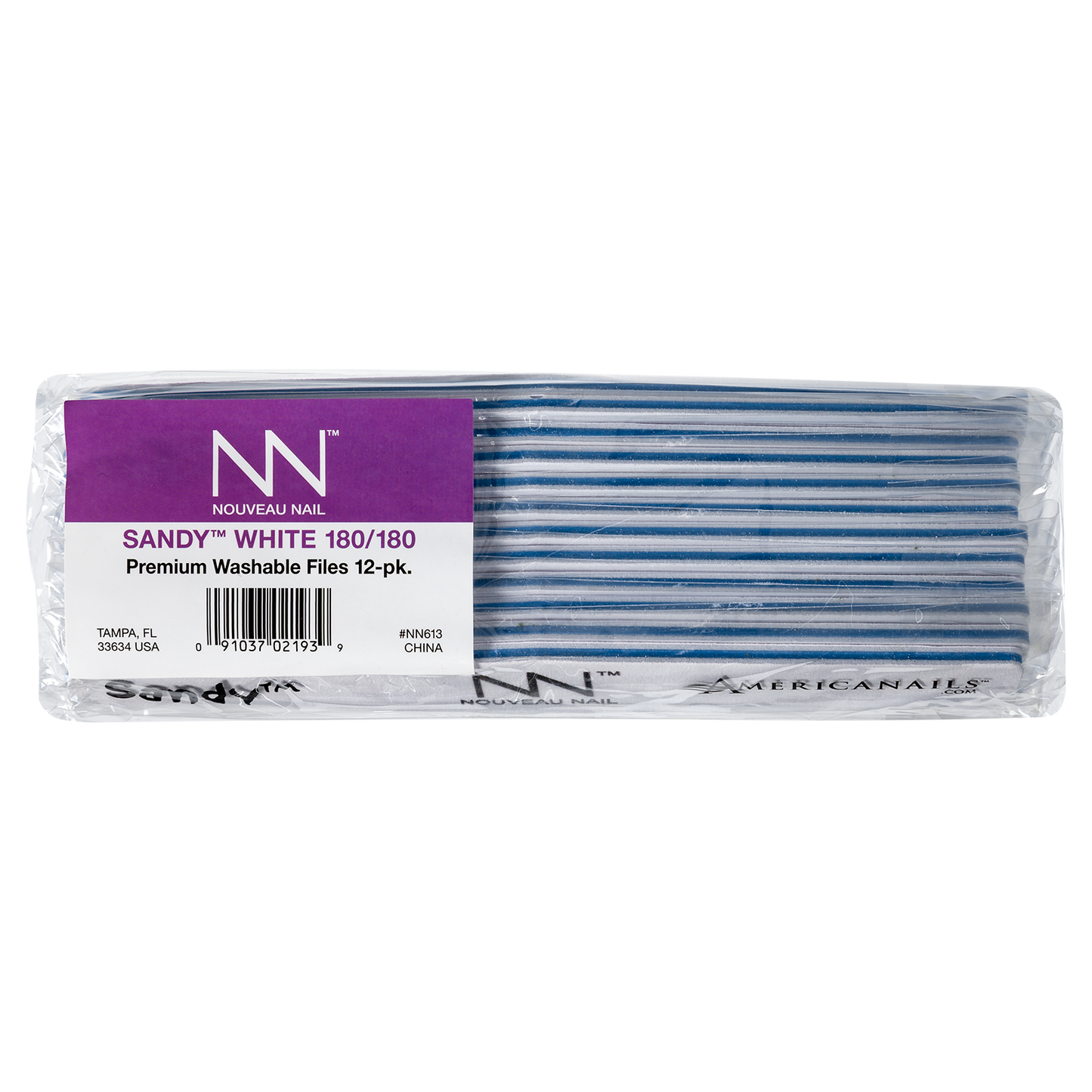 Nouveau Nail Sandy File | White 180 Grit (12 Pack)