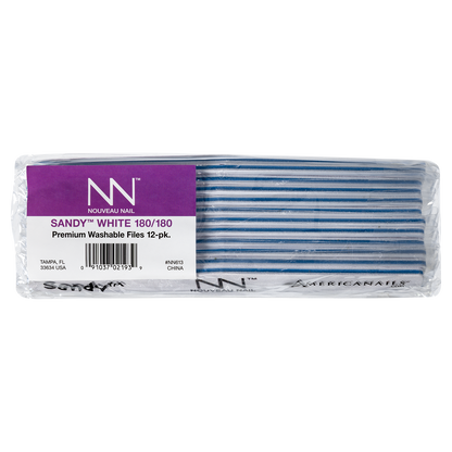 Nouveau Nail Sandy File | White 180 Grit (12 Pack)