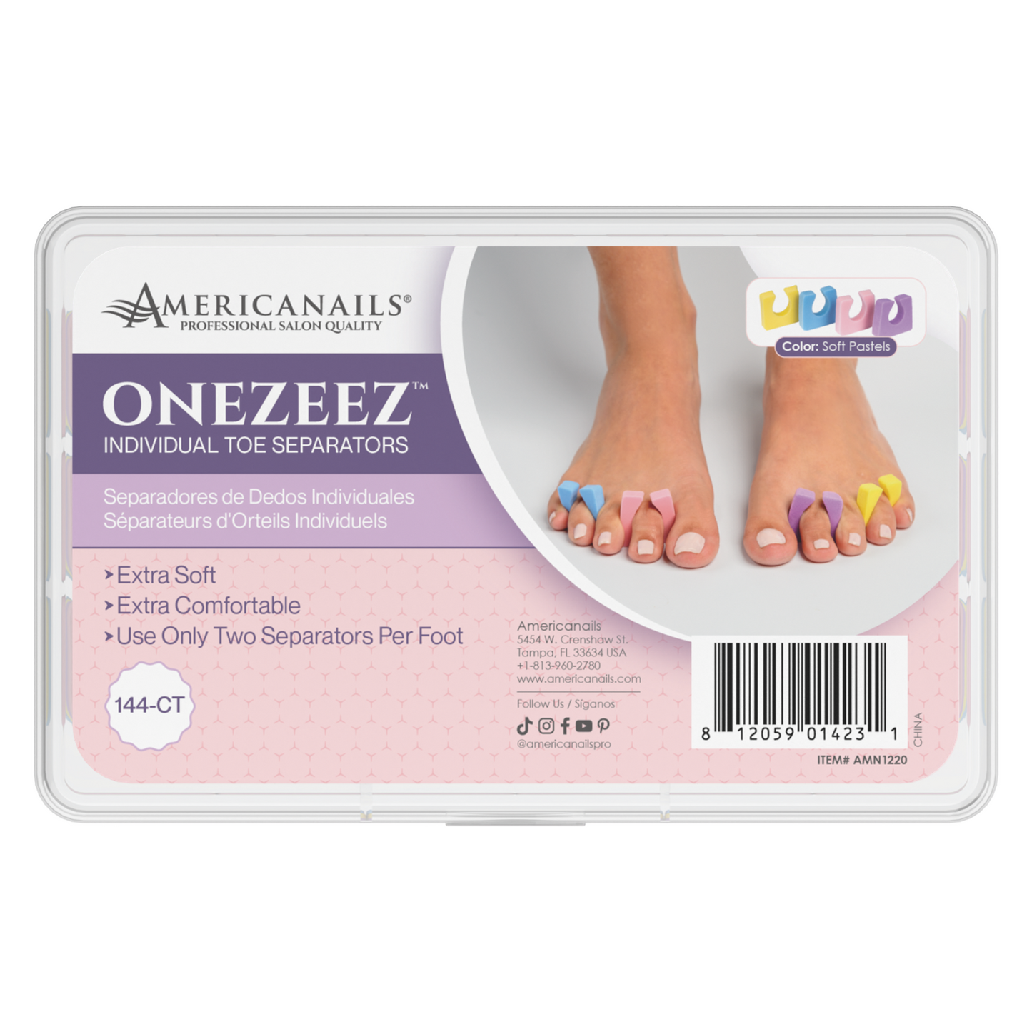 Americanails Onezeez Toe Separators | Soft Pastels 144ct Box
