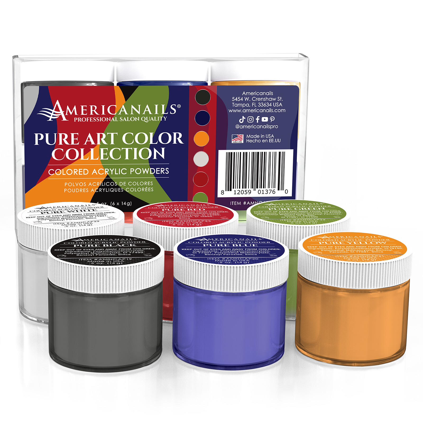 Americanails Colored Acrylic Powders | Pure Art Color Collection Kit ...