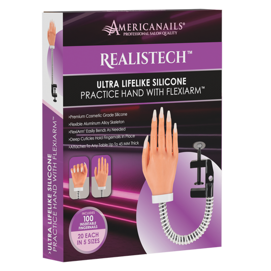 Mano de práctica de silicona Americanails RealisTech Ultra LifeLike con brazo flexible 