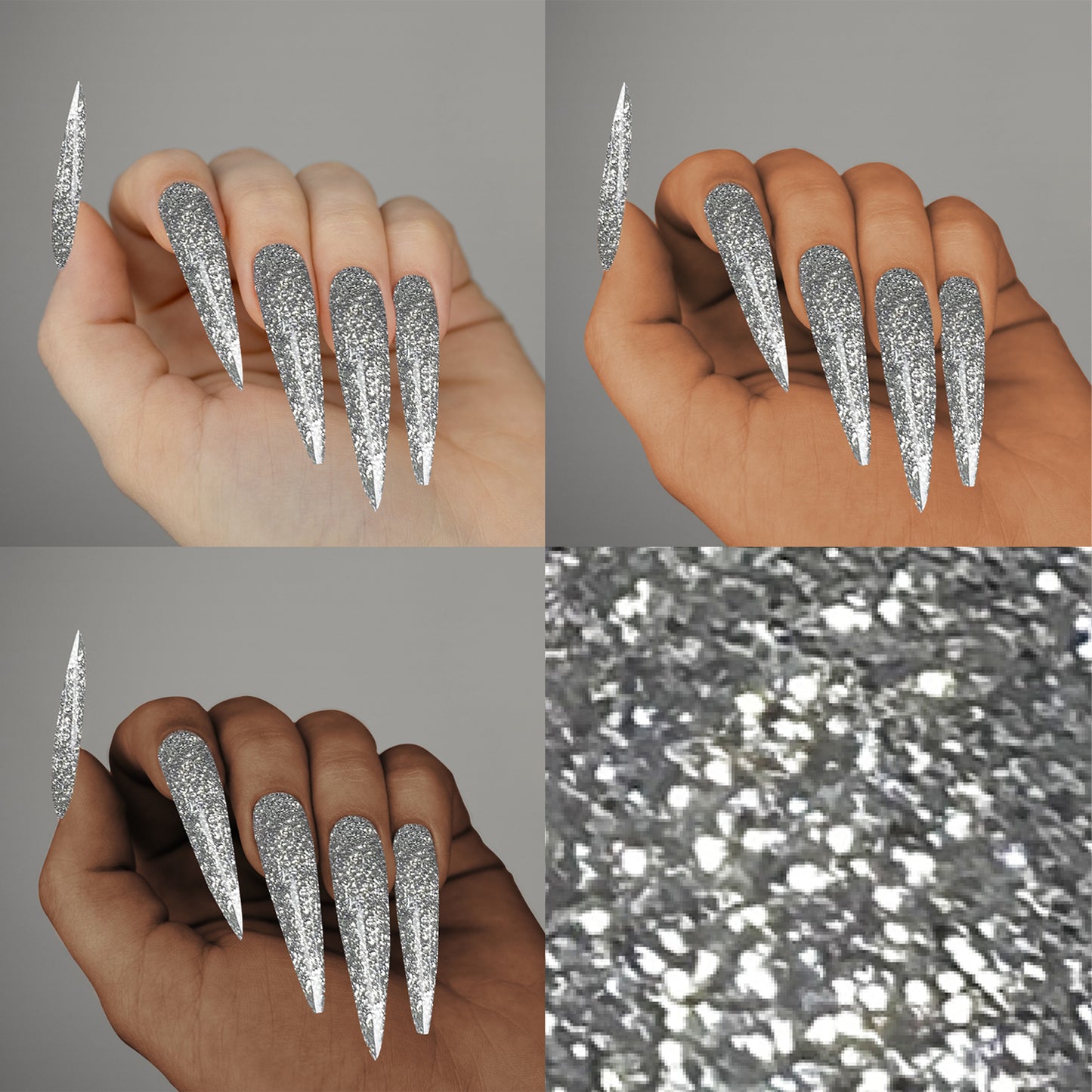 Americanails Colored Acrylic Powder | Silver Glitter 2oz