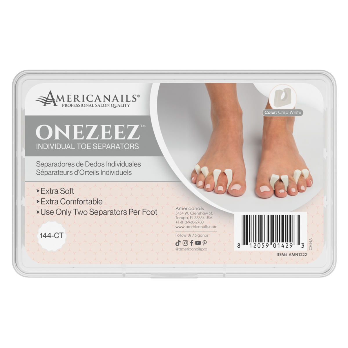 Separadores de dedos Onezeez de Americanails | Blanco nítido (caja de 144 unidades)