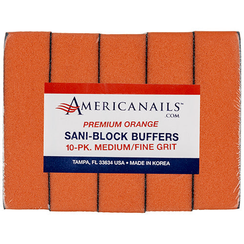 Americanails Premium Sani Block Buffers | Orange 100/180 Grit Case 500ct