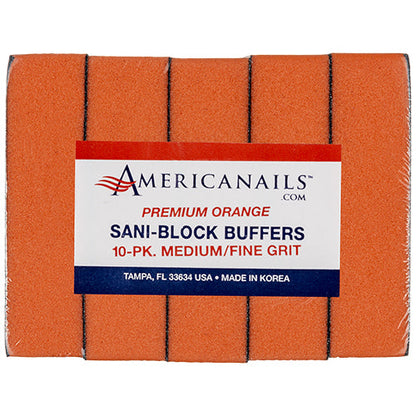 Americanails Premium Sani Block Buffers | Orange 100/180 Grit Case 500ct