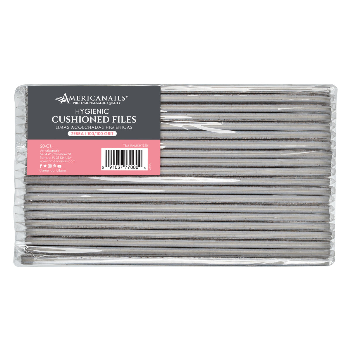 Limas higiénicas acolchadas de cebra Americanails (20 unidades)