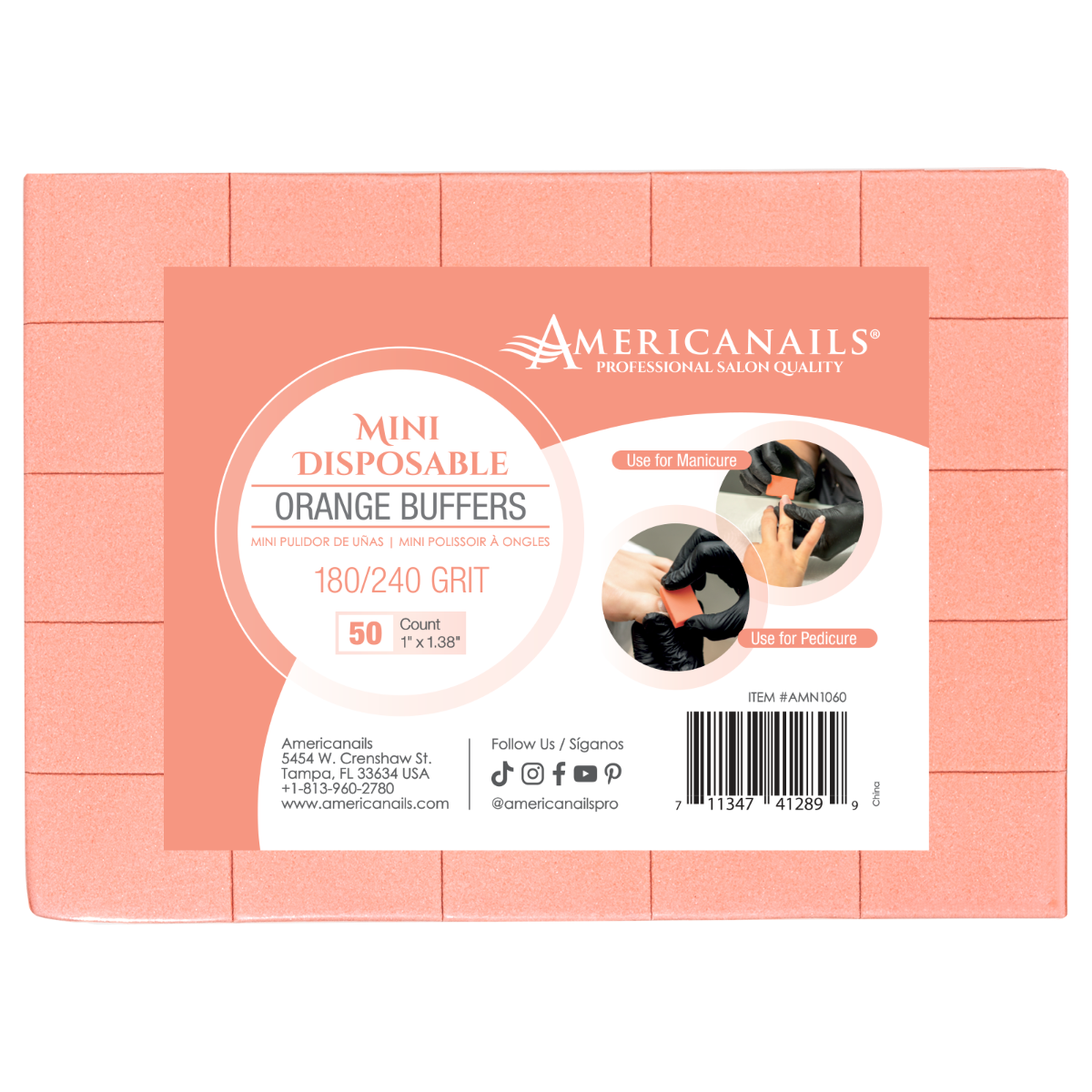 Americanails Disposable Mini Orange Buffers | 180/240 Grit Case 1500ct