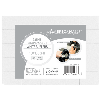 Americanails Disposable Mini White Buffers | 100/180 Grit Case 1500ct