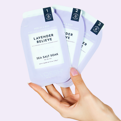 Voesh Pedi In A Box Basic 3 Step | Lavender Relieve Case (100 Pack)