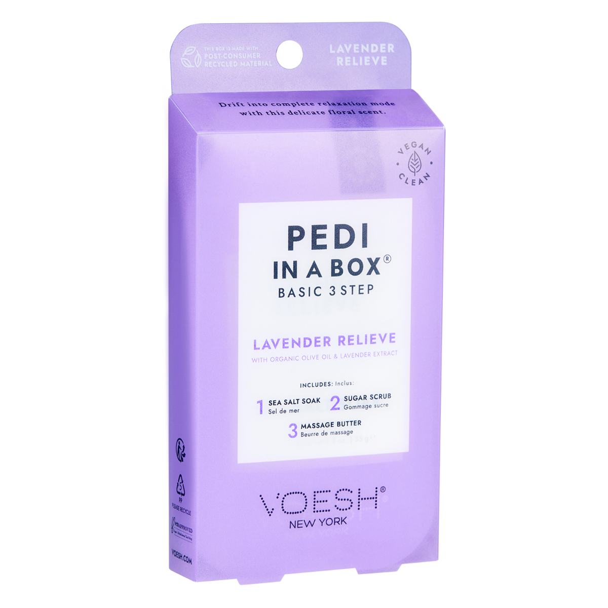 Voesh Pedi In A Box Basic 3 Step | Lavender Relieve Case (100 Pack)
