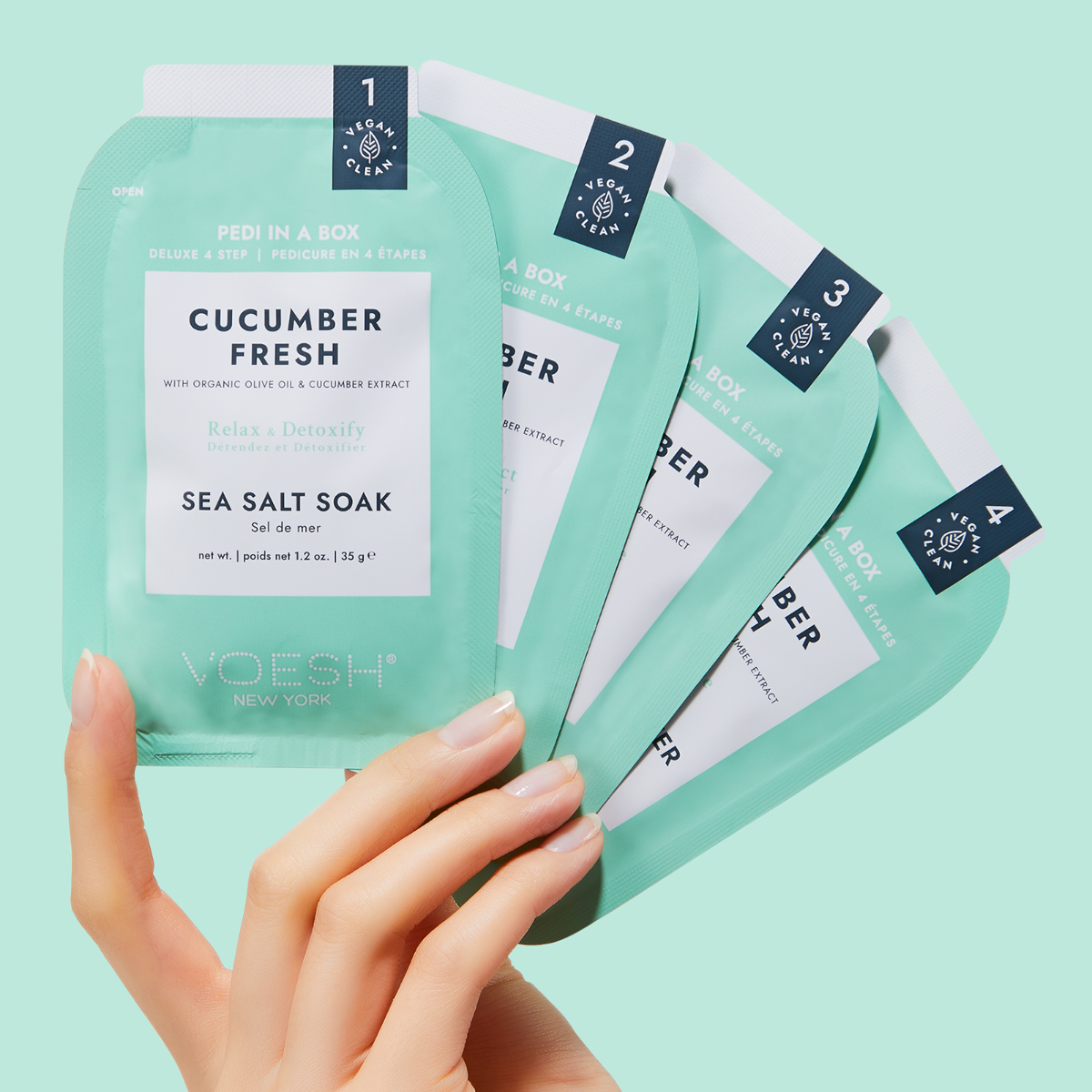 Voesh Pedi In A Box Deluxe 4 Step | Cucumber Fresh Case (50 Pack)