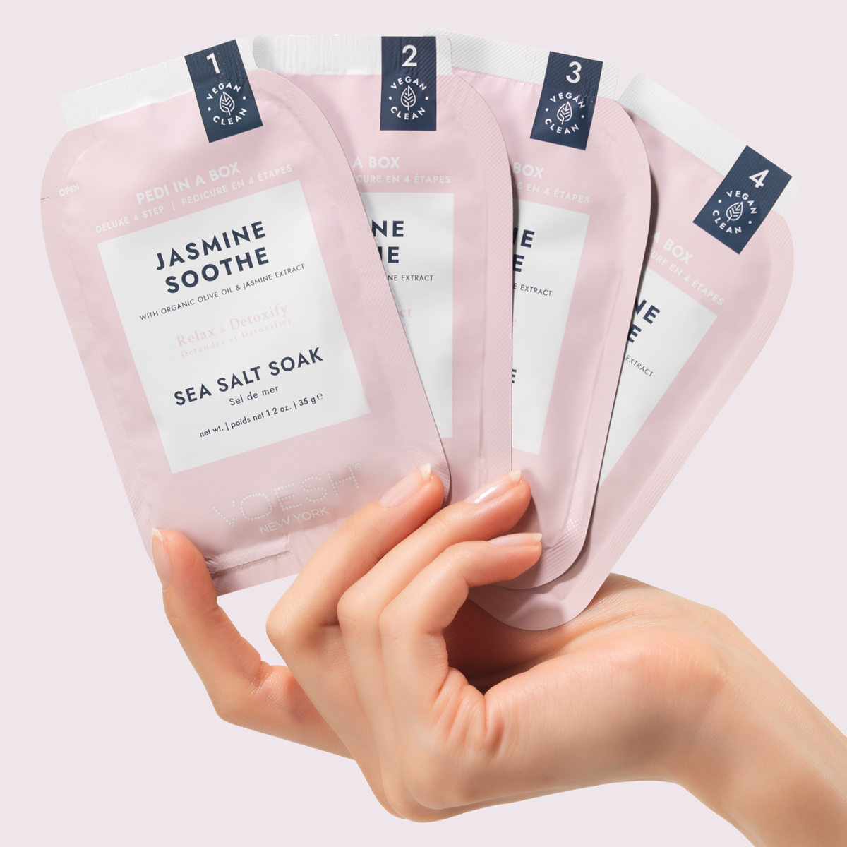 Voesh Pedi In A Box Deluxe 4 Step | Jasmine Soothe Case (50 Pack)
