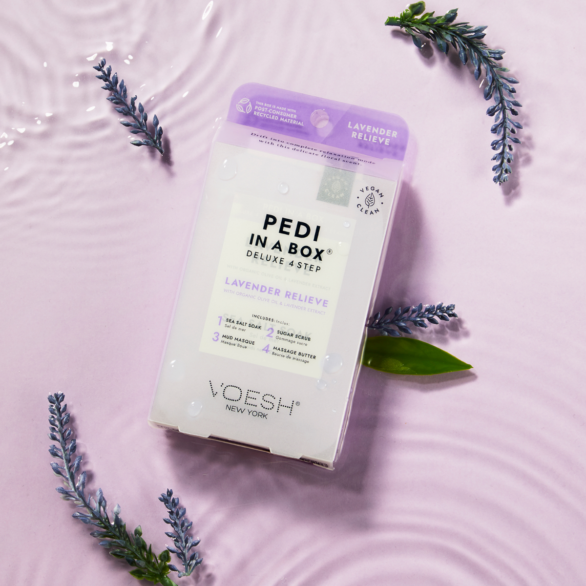 Voesh Pedi In A Box Deluxe 4 Step | Lavender Relieve Case (50 Pack)