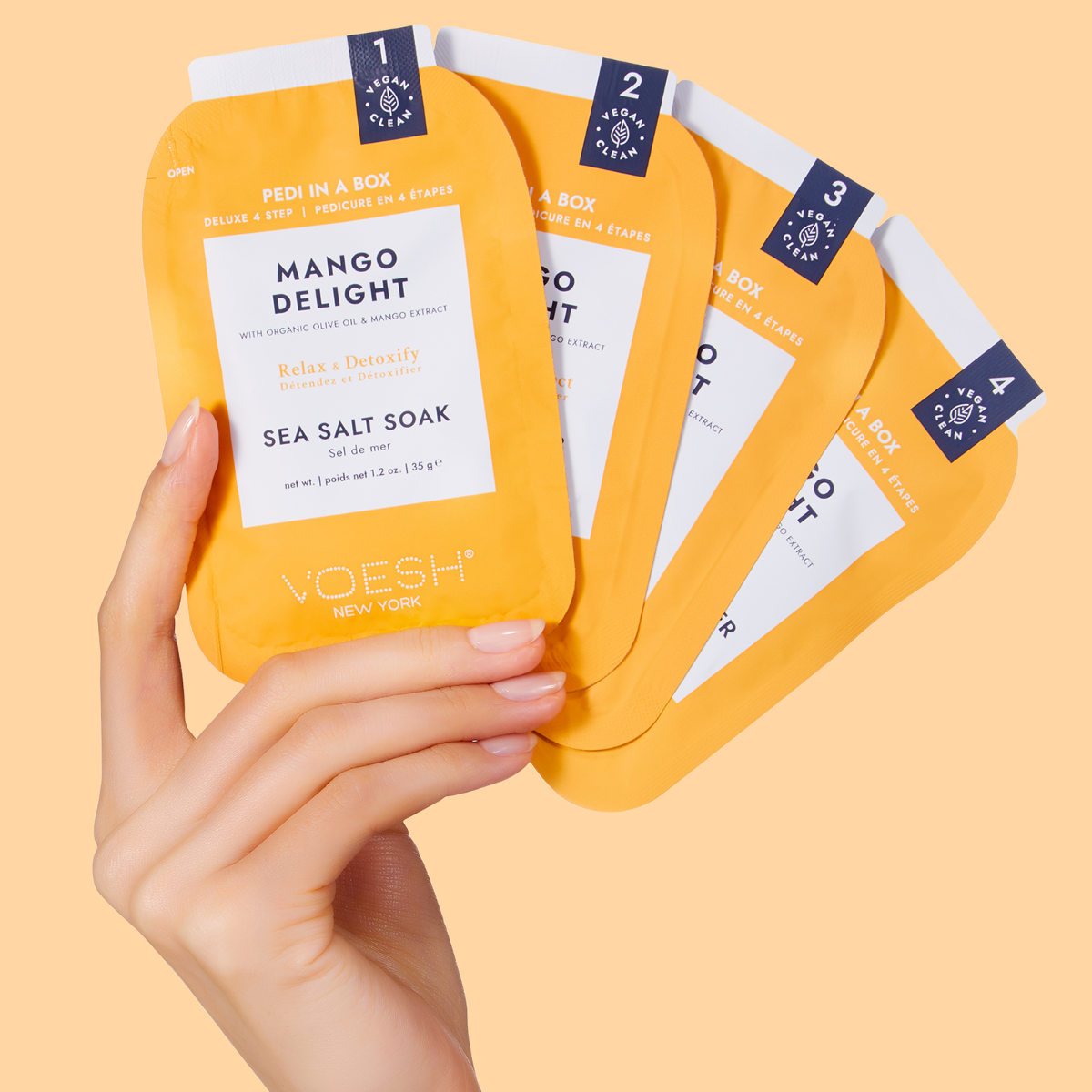 Voesh Pedi In A Box Deluxe 4 Step | Mango Delight Case (50 Pack)