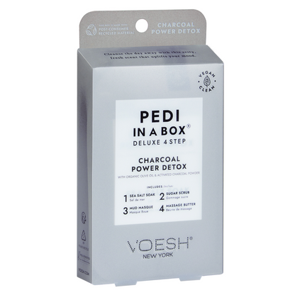 Voesh Pedi In A Box Deluxe 4 Step | Charcoal Power Detox Case (50 Pack)