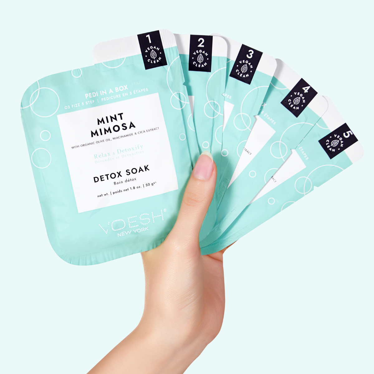 Voesh O2 Fizz Pedi In A Box | 5-in-1 Mint Mimosa Case (50 Pack)